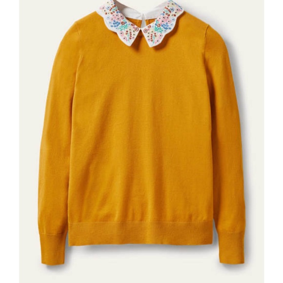Boden Colette Collar Sweater with Floral Embroidered Collar in Tuscan Sun - Picture 2 of 6